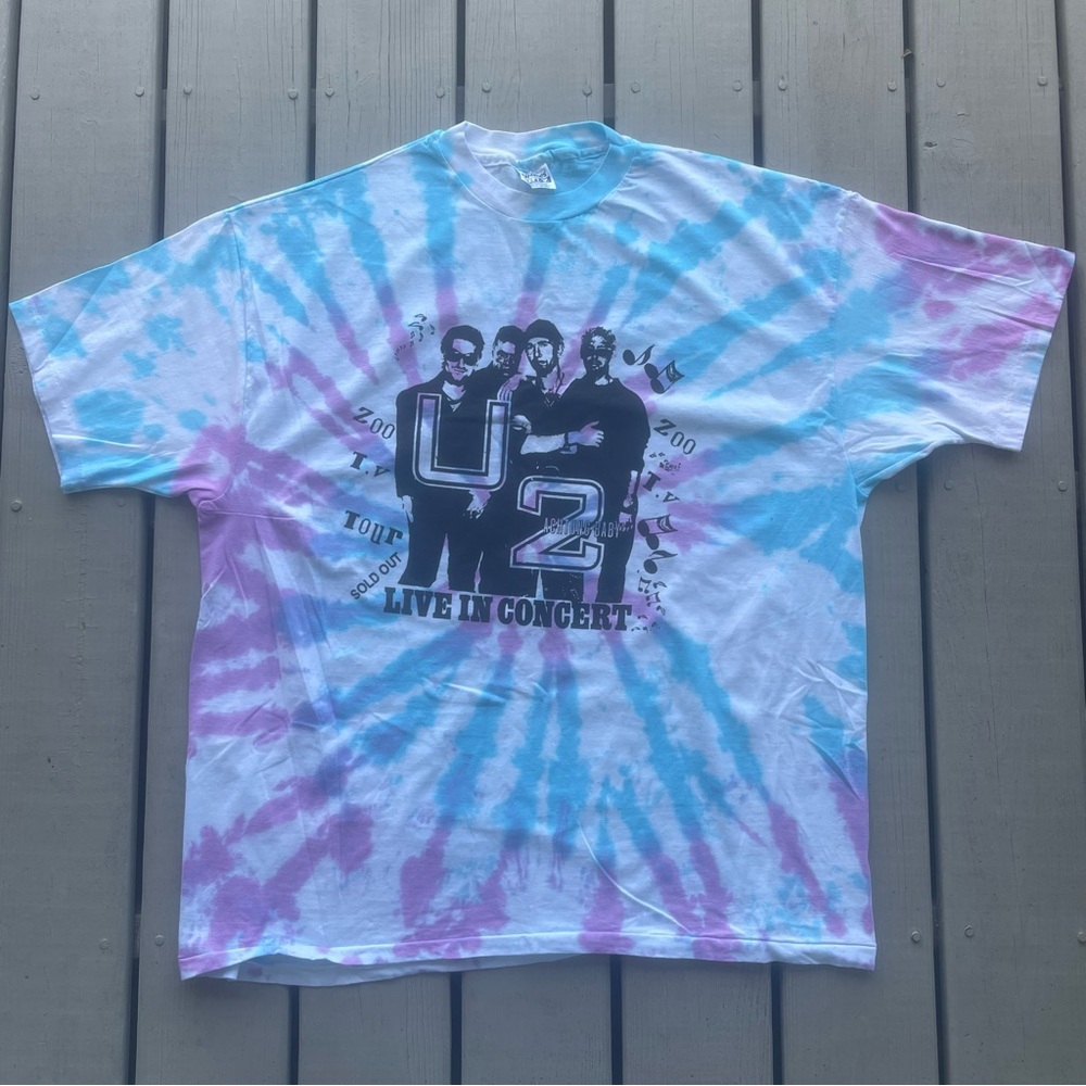 Vintage 90s U2 Zoo TV Tour Achtung Baby Concert Tour Tie Dye T-Shirt Size XXL